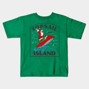 Topsail Beach, NC Christmas Vacationing Waterskiing Santa Kids T-Shirt
